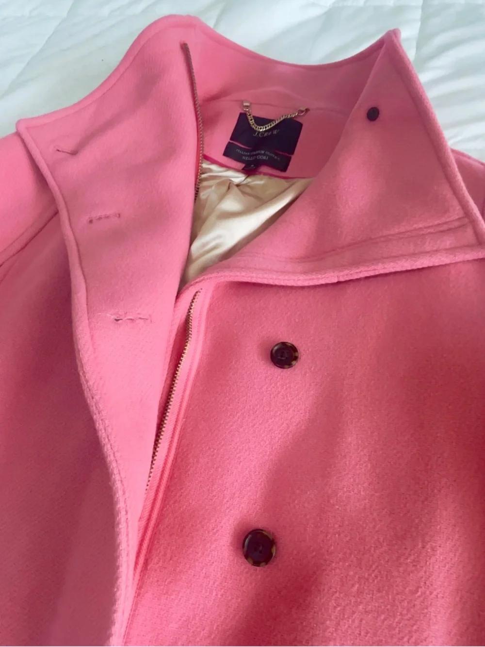 J. Crew Pink Wool Nello Gori Italian Stadium Cloth Peacoat Zipper Button Pockets - Picture 4 of 6